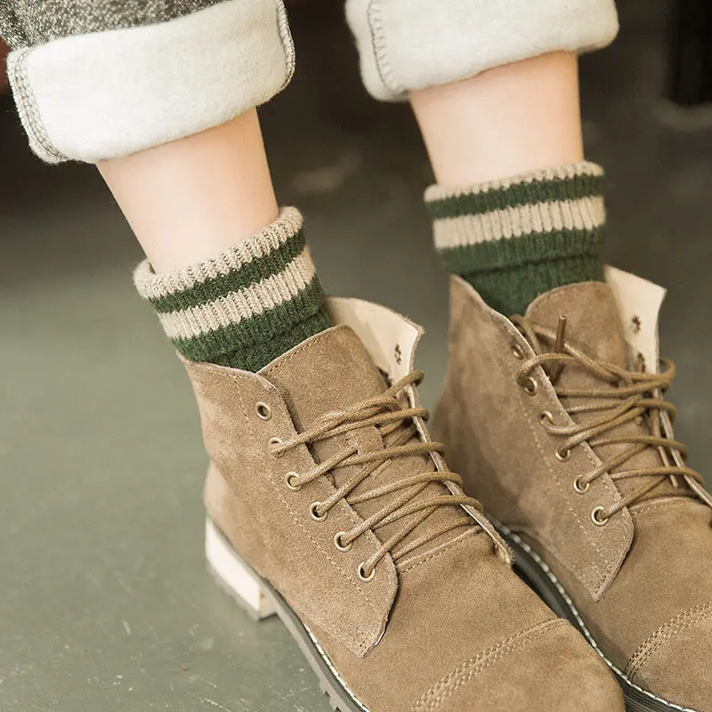 Winter Wool Socks Thicken Warm Knitted Striped Women Socks Female Short Socks Cotton Ankle Sock Calcetines