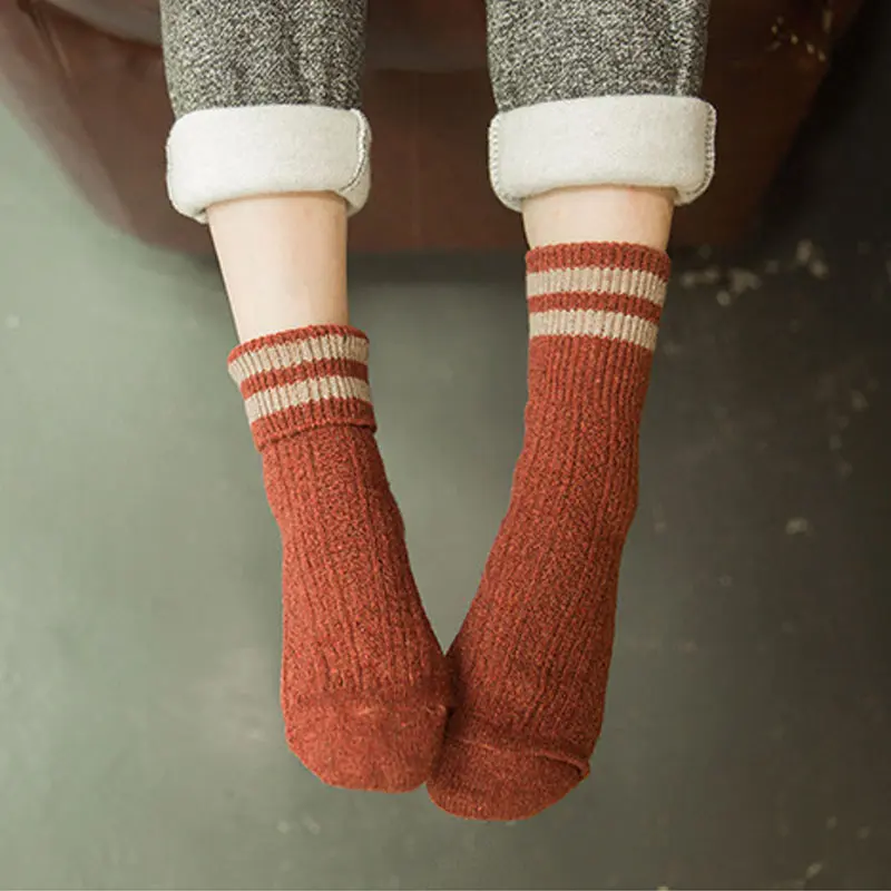 Winter Wool Socks Thicken Warm Knitted Striped Women Socks Female Short Socks Cotton Ankle Sock Calcetines