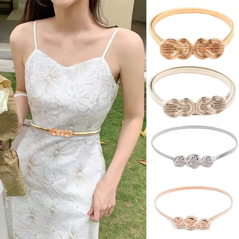 Wedding Gold Silvery Leaf Shape Belt For Lady Girls Elegant Skinny Elastic Metal Waist Belt Women Dress Novetly Cummerbunds Belt