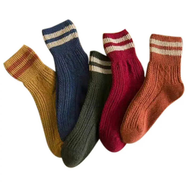 Winter Wool Socks Thicken Warm Knitted Striped Women Socks Female Short Socks Cotton Ankle Sock Calcetines