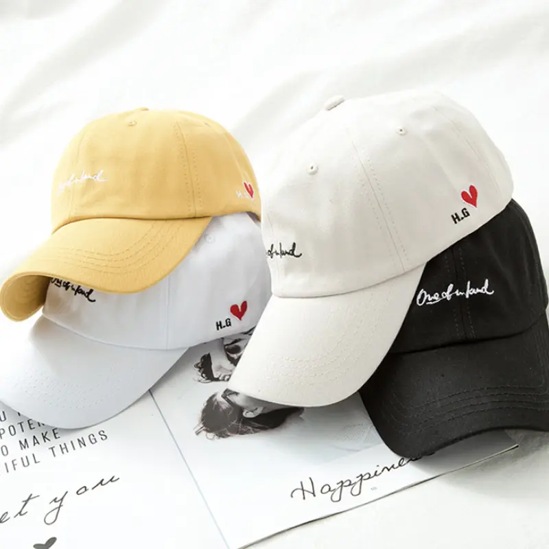 Heart Embroidery Women Baseball Caps Fashion Letter Soft Cotton Duck Tongue Caps Korean Girl Outdoor Sunshade Peaked Hats