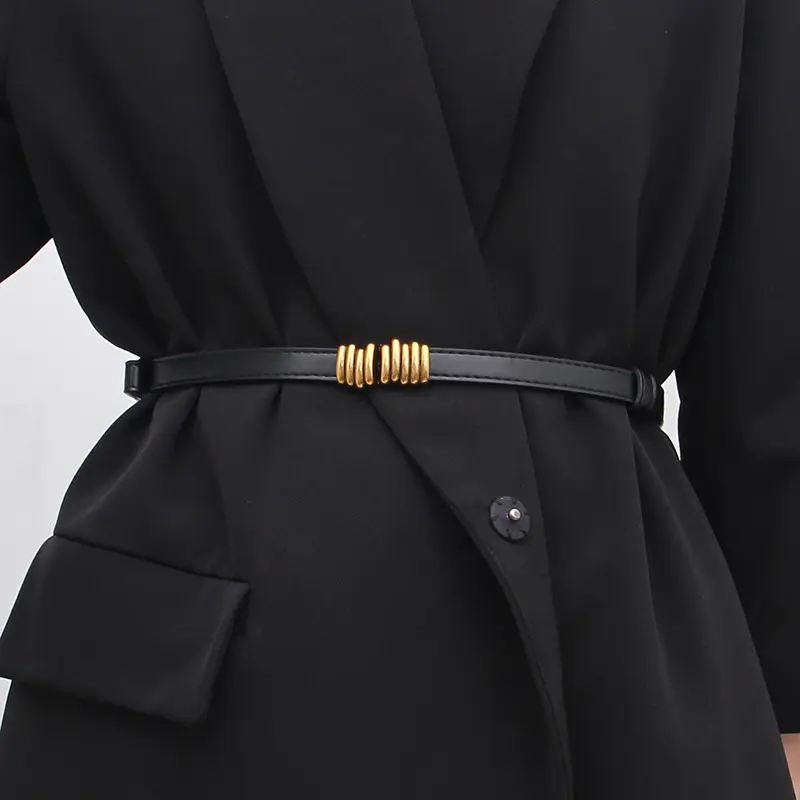 Fashion PU Leather Thin Belts for Women Solid Color Adjustable Metal Buckle Waistband Female Jeans Dress Decorative Strap Girdle