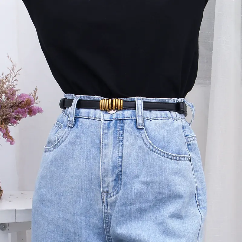 Fashion PU Leather Thin Belts for Women Solid Color Adjustable Metal Buckle Waistband Female Jeans Dress Decorative Strap Girdle