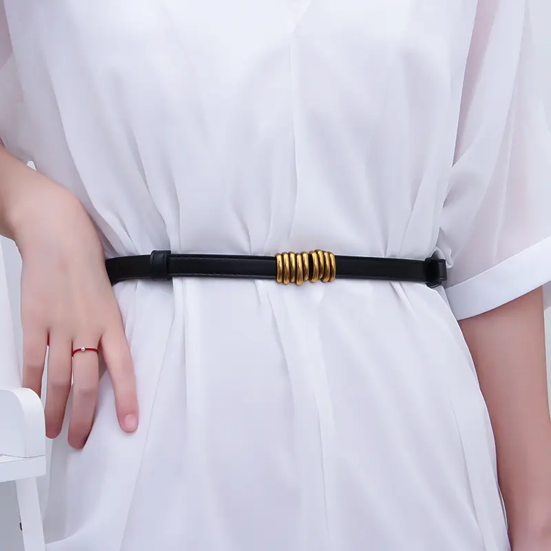 Fashion PU Leather Thin Belts for Women Solid Color Adjustable Metal Buckle Waistband Female Jeans Dress Decorative Strap Girdle