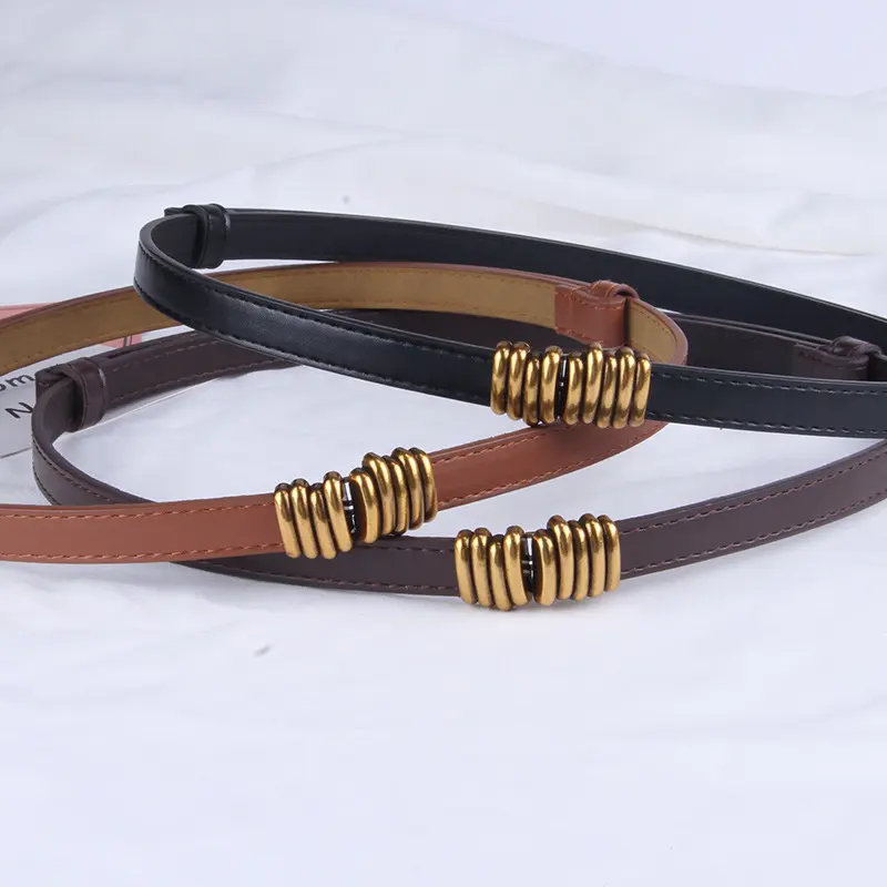Fashion PU Leather Thin Belts for Women Solid Color Adjustable Metal Buckle Waistband Female Jeans Dress Decorative Strap Girdle