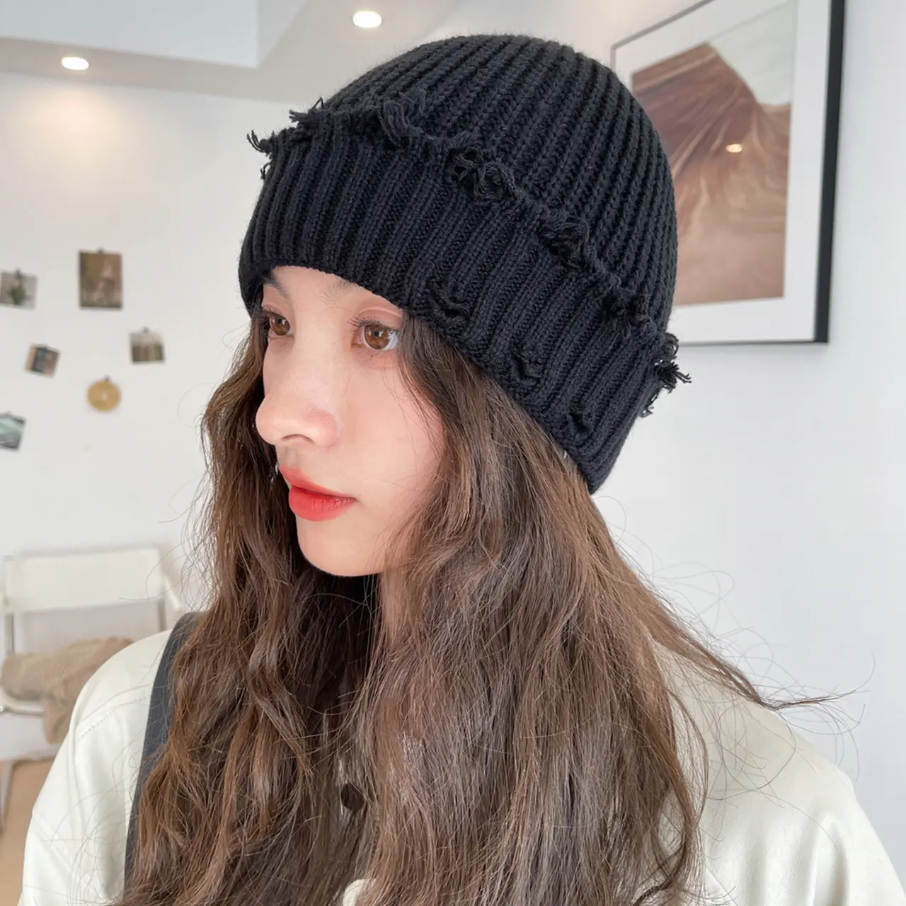 Fashion Ho;es Knitted Beanies Caps for Women Autumn Winter Solid Color Warm Pullover Hats Streetwear Girl Hip Hop Skullcaps
