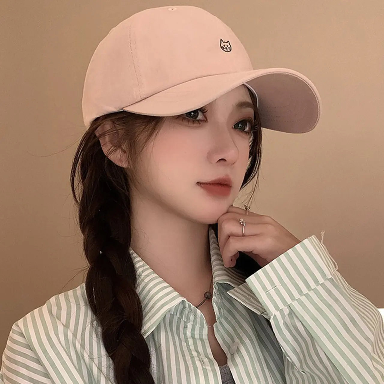 Cute Cat Embroidery Baseball Caps for Women Solid Color Adjustable Snapback Hats Korean Girl Outdoor Sports Sunscreen Peaked Hat