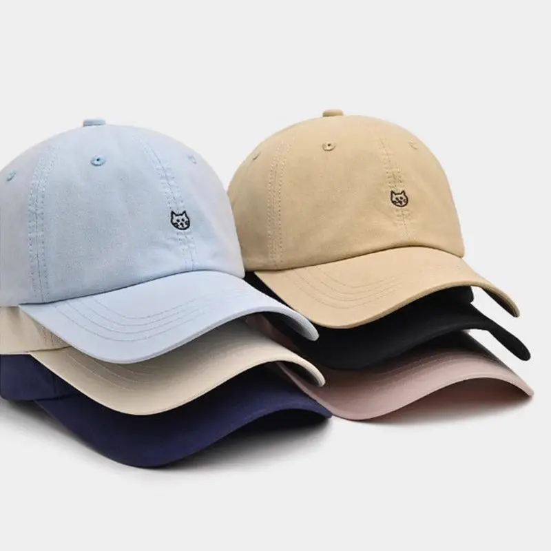 Cute Cat Embroidery Baseball Caps for Women Solid Color Adjustable Snapback Hats Korean Girl Outdoor Sports Sunscreen Peaked Hat