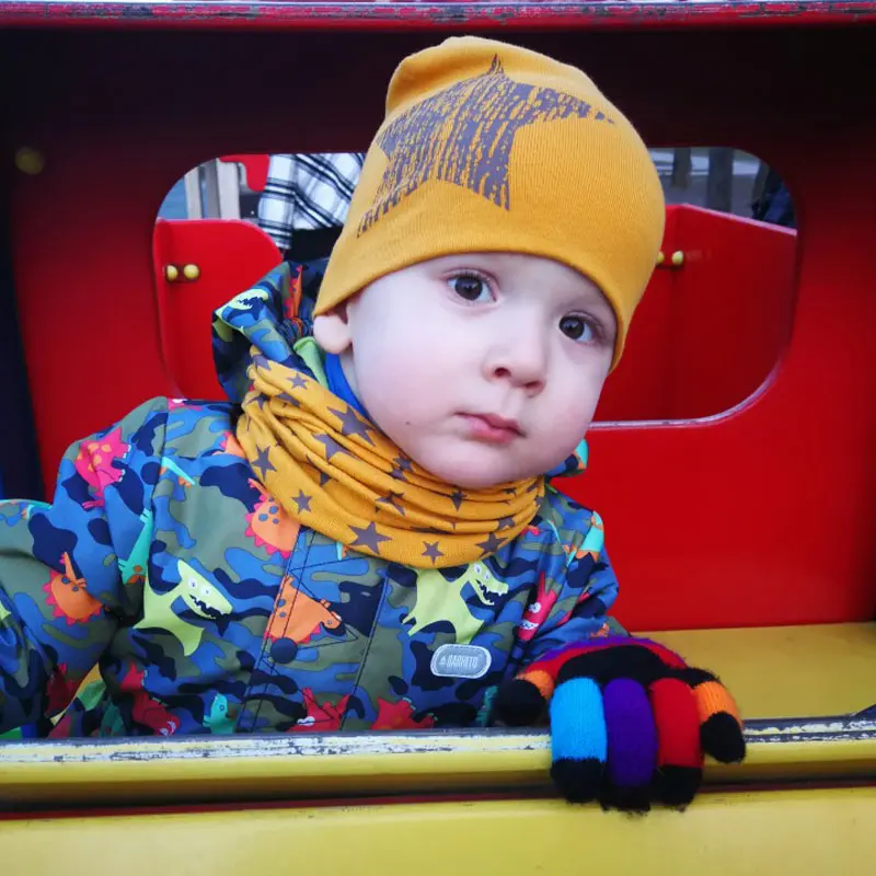 2Pcs/Set Winter Baby Hat Scarf Children Girl Boys Star Print Cotton Cap Beanie O Ring Collar Autumn Warm Kids Scarves Caps