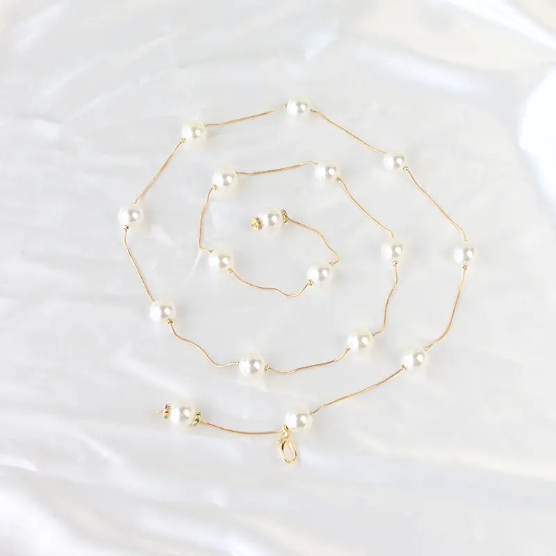 Elegant Pearl Metal Waist Chain for Women Thin Adjustable Chain Belts Fashion Lady Girl Dress Decorative Straps Waistband