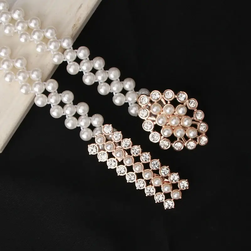 Shiny Pearl Waist Chain for Women Lady Dress Coat Decorative Girdles Straps Korean Elastic Thin Belt Waistband Fashion Accessory