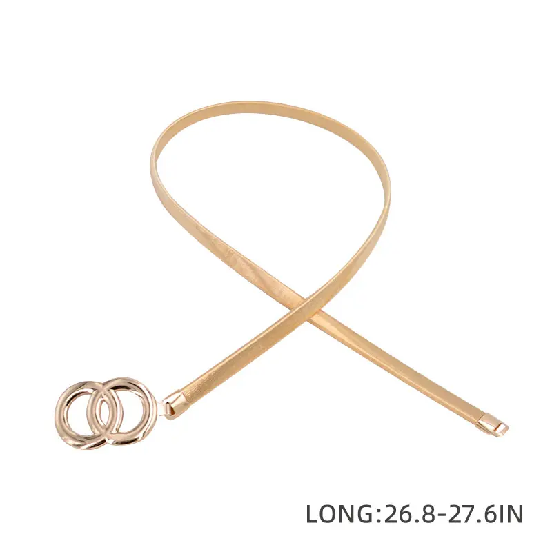 Double Ring Chain Belt Gold Silver Stretch Elastic Belts For Women Waist Belt Metal Plate Thin Ladies Dress Waistband