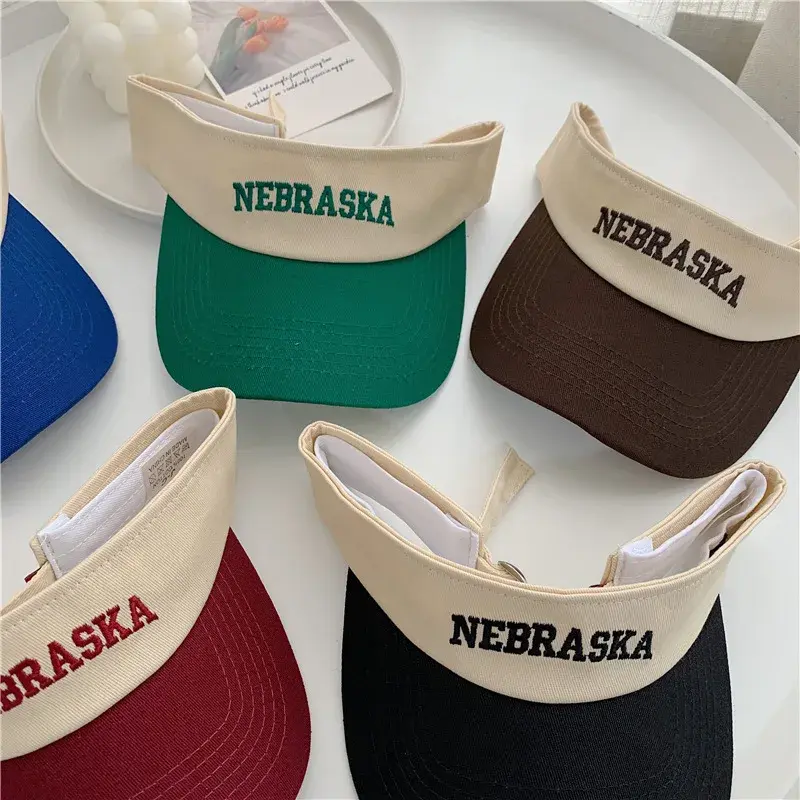 Summer Embroidery Letter Sun Hats for Women Wide Brim Empty Top Ponytail Duck Tongue Caps Outdoor Golf Travel UV Protection Hats