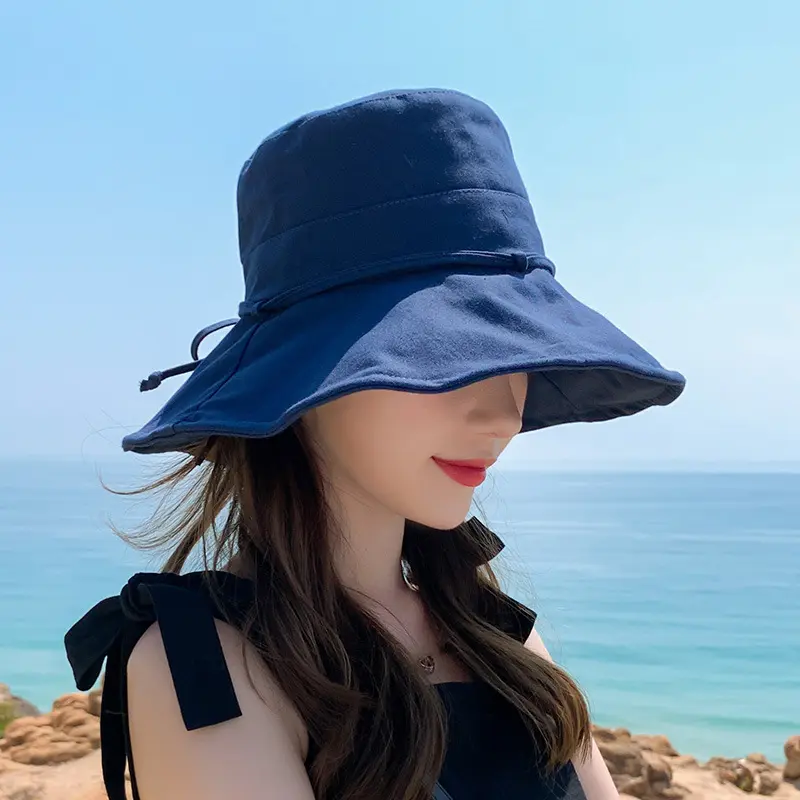 2023 Summer New Women Bucket Hat Solid Color Bows Soft Cotton Outdoor Sun Hats Beach Panama Caps Wide Brim Fishermen Hats