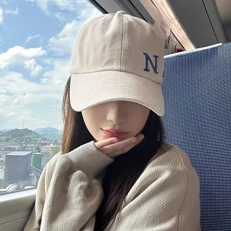 N Letter Embroidery Baseball Caps Women Man Outdoor Sunshade Duck Tongue Caps Solid Color Adjustable Peaked Hats