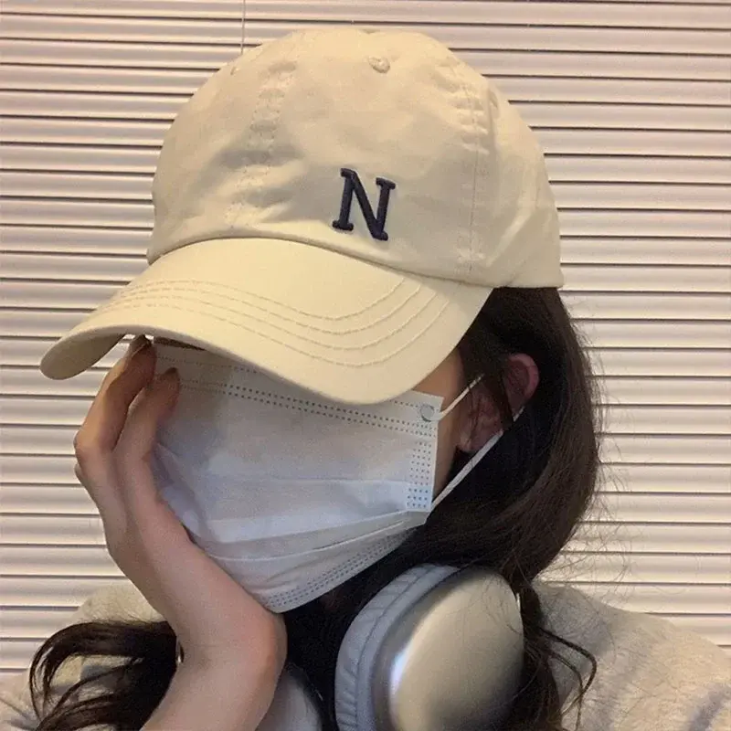 N Letter Embroidery Baseball Caps Women Man Outdoor Sunshade Duck Tongue Caps Solid Color Adjustable Peaked Hats