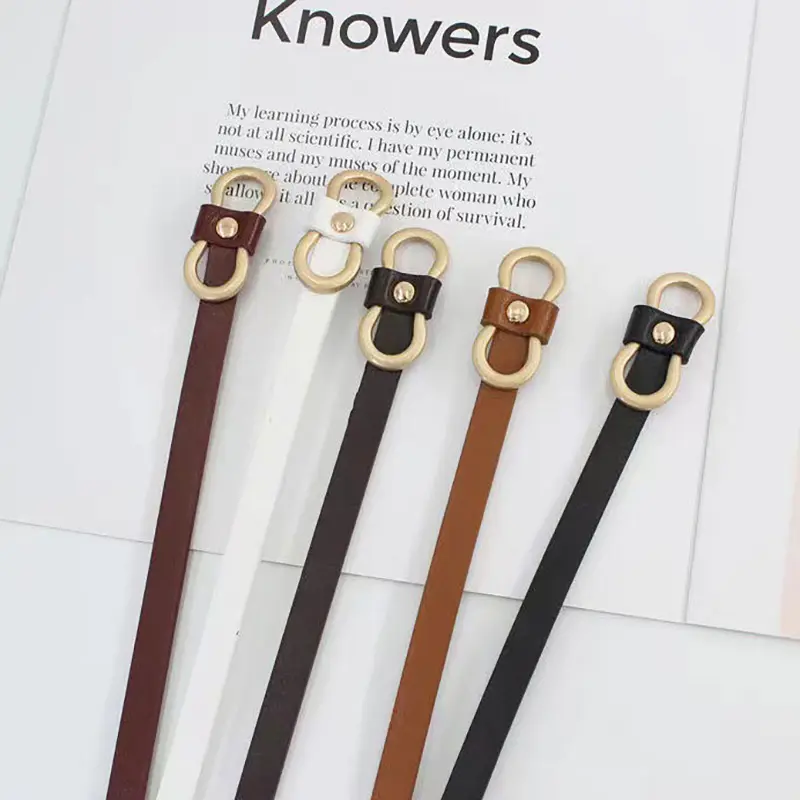 Fashion PU Leather Thin Belts for Women Metal Buckle Knotted Waistband Lady Girl Dress Pants Decorative Straps Girdle