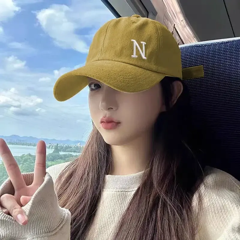 N Letter Embroidery Baseball Caps Women Man Outdoor Sunshade Duck Tongue Caps Solid Color Adjustable Peaked Hats