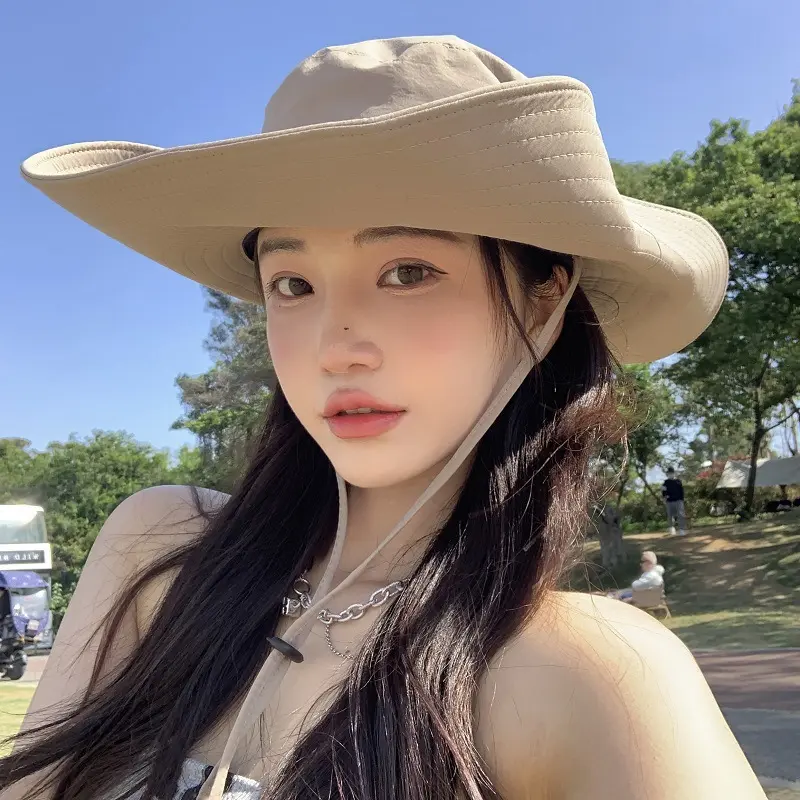 Summer Bucket Hat Men Women Outdoor Fishing Hiking Riding Fisherman Cap Anti-UV Large Brim Panama Sun Hats