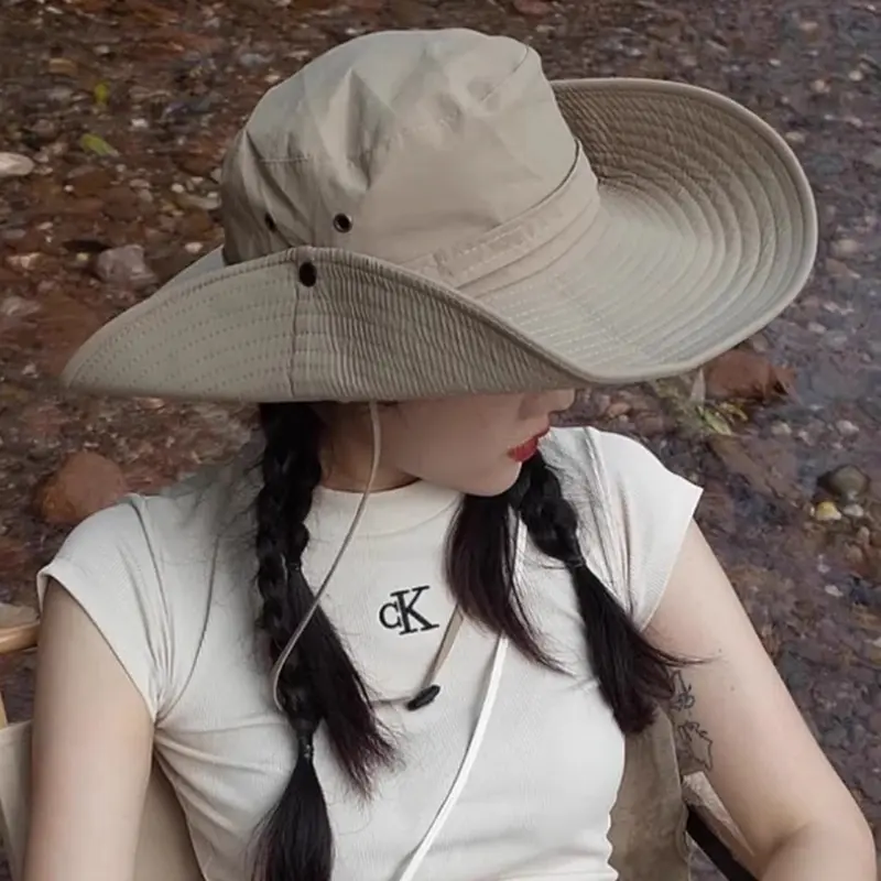 Summer Bucket Hat Men Women Outdoor Fishing Hiking Riding Fisherman Cap Anti-UV Large Brim Panama Sun Hats