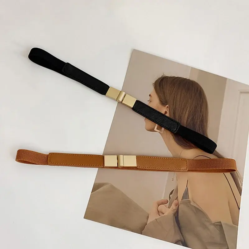New Elastic Belts for Women Snap Metal Buckle Slim Body Waistbands Lady Dress Coat Decorative Straps Girdle