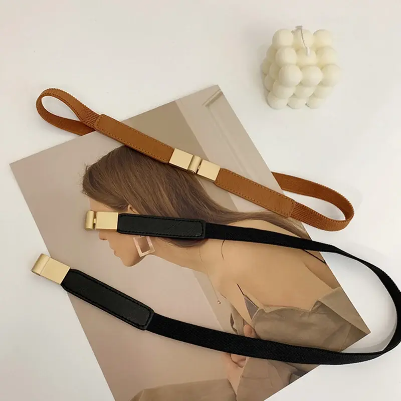 New Elastic Belts for Women Snap Metal Buckle Slim Body Waistbands Lady Dress Coat Decorative Straps Girdle