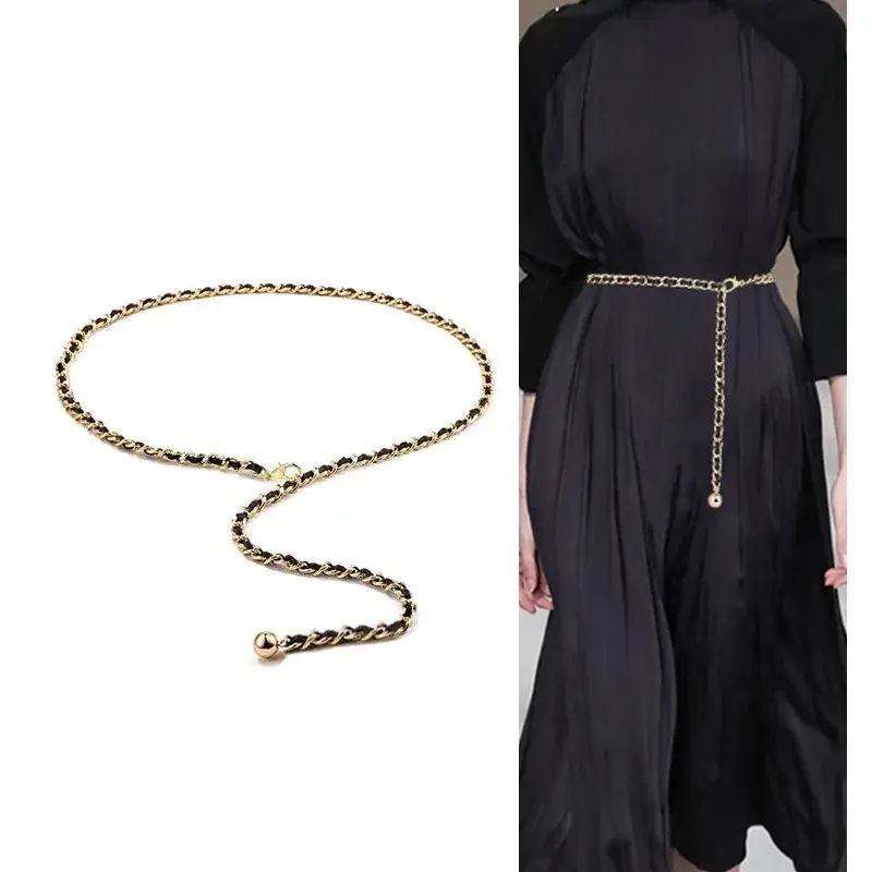 New Women Metal Waist Chains Adjustable Long Thin Waistbands Lady Dress Coat Decorative Straps Girdle Fashion Accessory