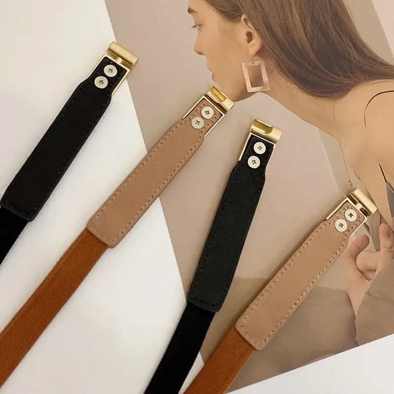 New Elastic Belts for Women Snap Metal Buckle Slim Body Waistbands Lady Dress Coat Decorative Straps Girdle