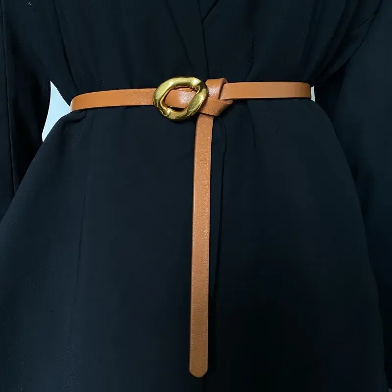 Fashion Knotted Belts for Women Metal Buckle PU Leather Thin Waistband Lady Dress Coat Decorative Straps Girdle