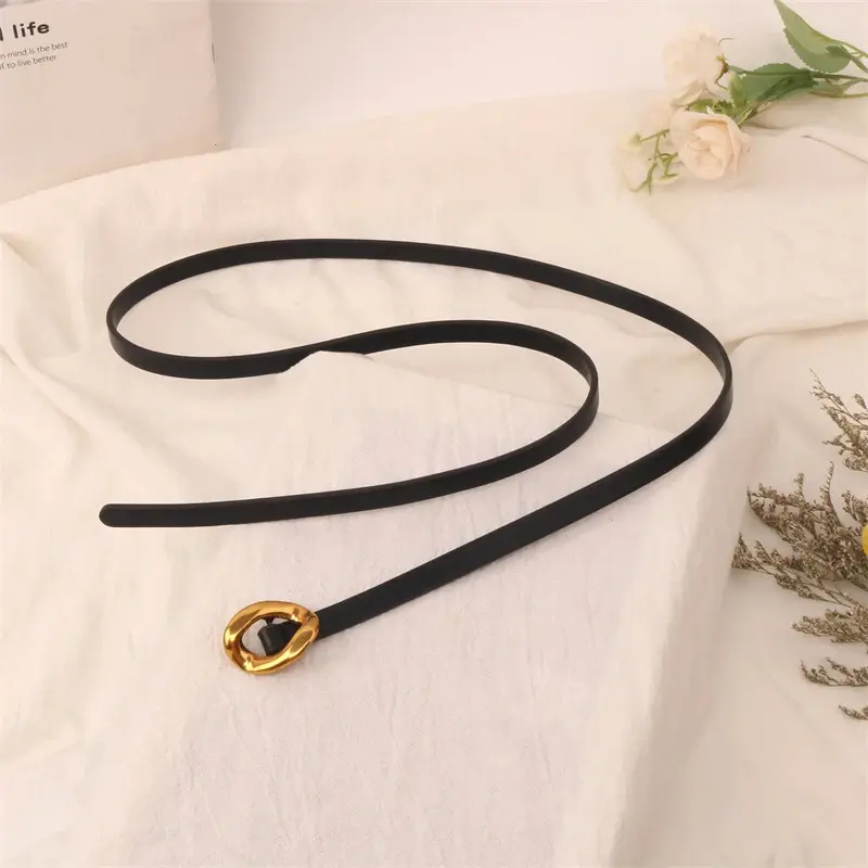 Fashion Knotted Belts for Women Metal Buckle PU Leather Thin Waistband Lady Dress Coat Decorative Straps Girdle