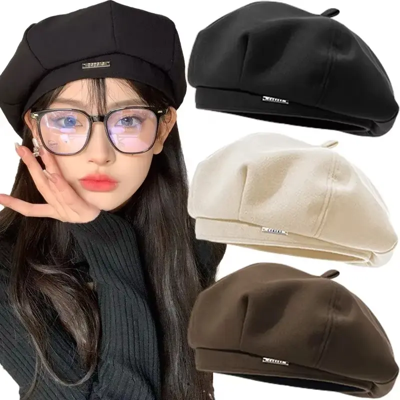 Vintage French Women Beret Hats Spring Autumn Solid Color Octagonal Caps Korean Girl Newsboy Caps