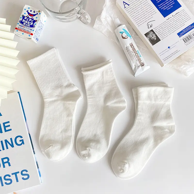 White Cotton Socks Women Cute Japanese JK Sock for Girls Solid Color Ruffle Lolita Princess Socks Female Harajuku Hosiery