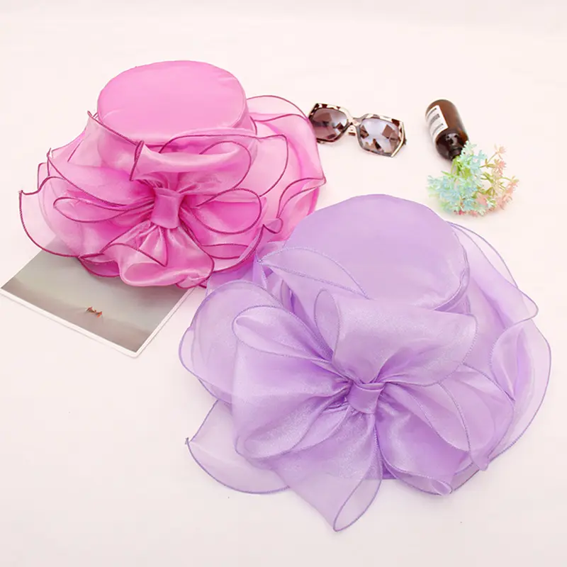 Elegant Medieval Ladies Sunscreen Cap Summer Mesh Breathable Wide Brim Flat Beach Cap Big Bow Women Bucket Hat