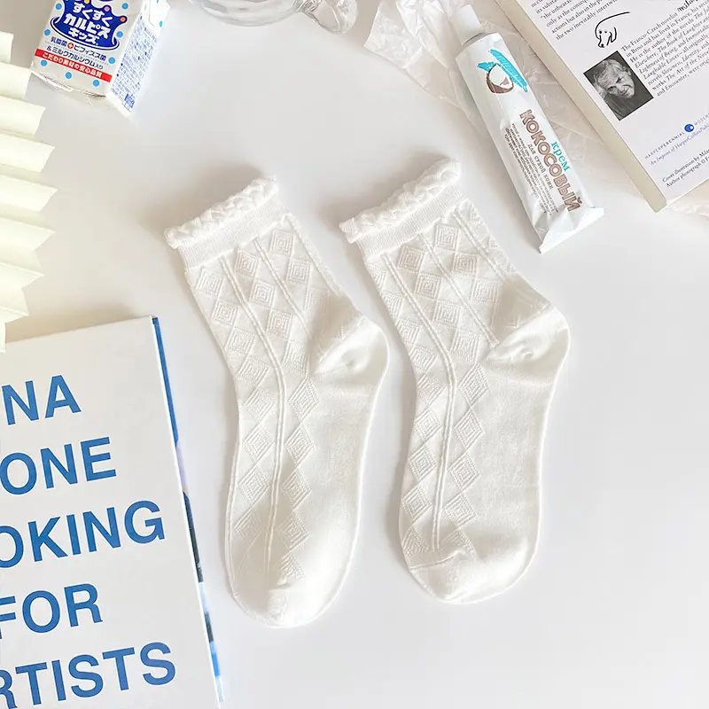White Cotton Socks Women Cute Japanese JK Sock for Girls Solid Color Ruffle Lolita Princess Socks Female Harajuku Hosiery
