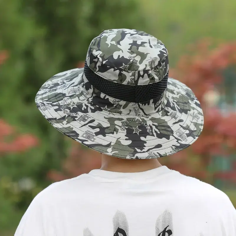 Fashion Camouflage Fisherman Caps for Men Outdoor Fishing Hiking Hunting UV Protection Bucket Hats Casual Male Travel Visors