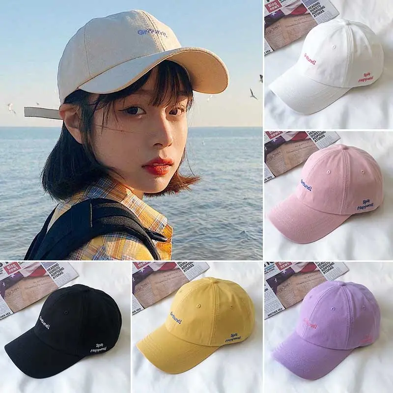 Japanese Simple Baseball Caps Fashion Letter Embroidery Adjustable Women Sun Hats Outdoor Streetwear Spring Summer Peaked Hats