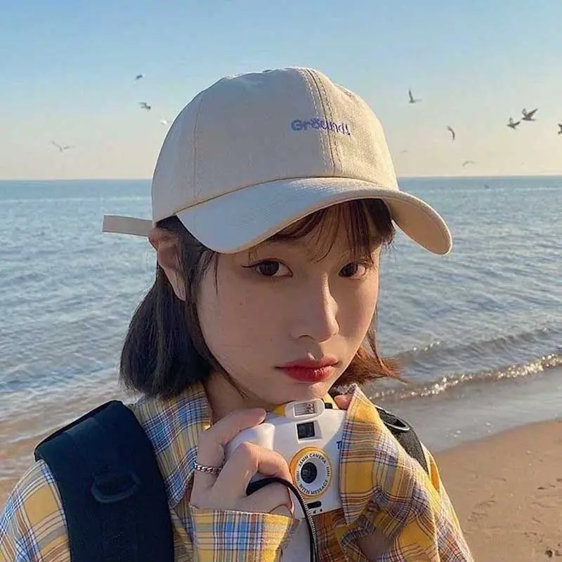Japanese Simple Baseball Caps Fashion Letter Embroidery Adjustable Women Sun Hats Outdoor Streetwear Spring Summer Peaked Hats