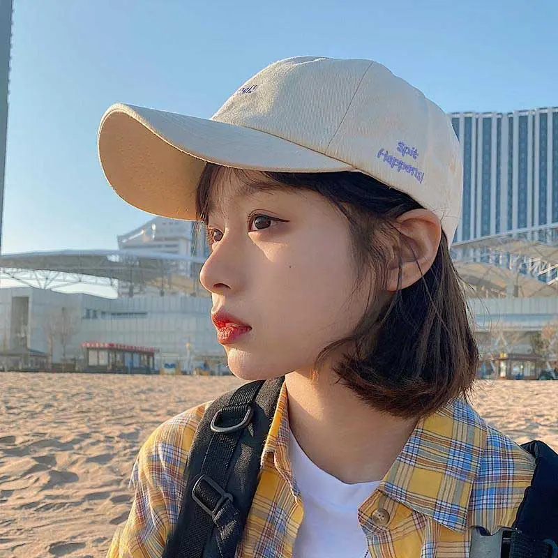 Japanese Simple Baseball Caps Fashion Letter Embroidery Adjustable Women Sun Hats Outdoor Streetwear Spring Summer Peaked Hats