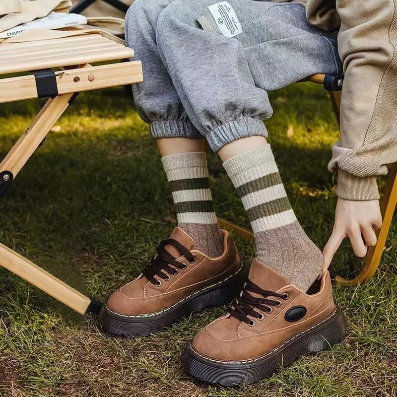 Retro Striped Cotton Socks Women Autumn Winter Thermal Sock Korean Thicken Warm Casual Female Long Socks