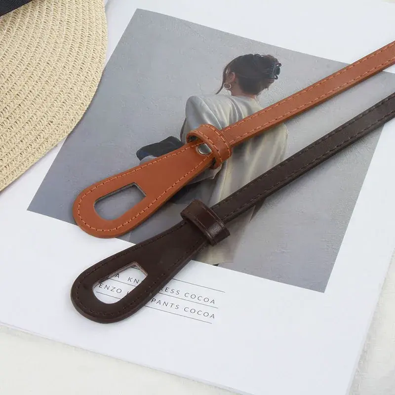 Fashion Knotted Thin Belts for Women Solid Color PU Leather Waistbands Elegant Lady Girl Dress Suit Decorative Straps Girdle