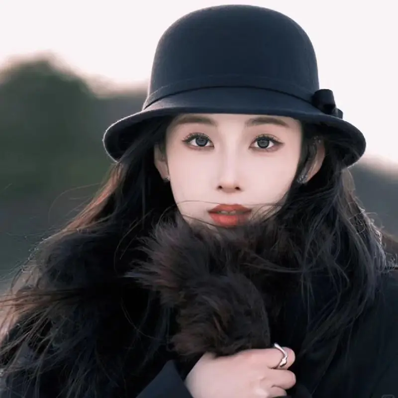 Elegant Bow Fedoras Hats for Women Retro Autumn Winter Woolen Warm Felt Cap Solid Color Dome Lady Basin Caps