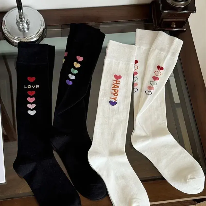 Love Heart Letter Long Socks for Girl Japanese Soft Cotton Calf Socks Korean Girl JK Knee High Socks