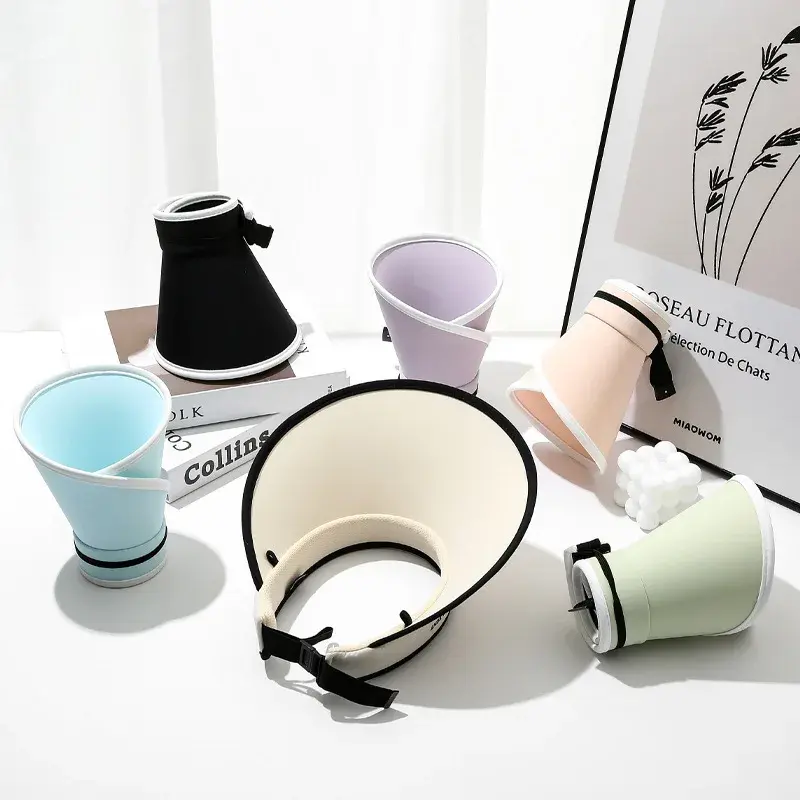 Large Brim Summer Sun Hats for Women Solid Color Empty Top Sunshade Caps Outdoor Beach Lady UV Protection Foldable Hats