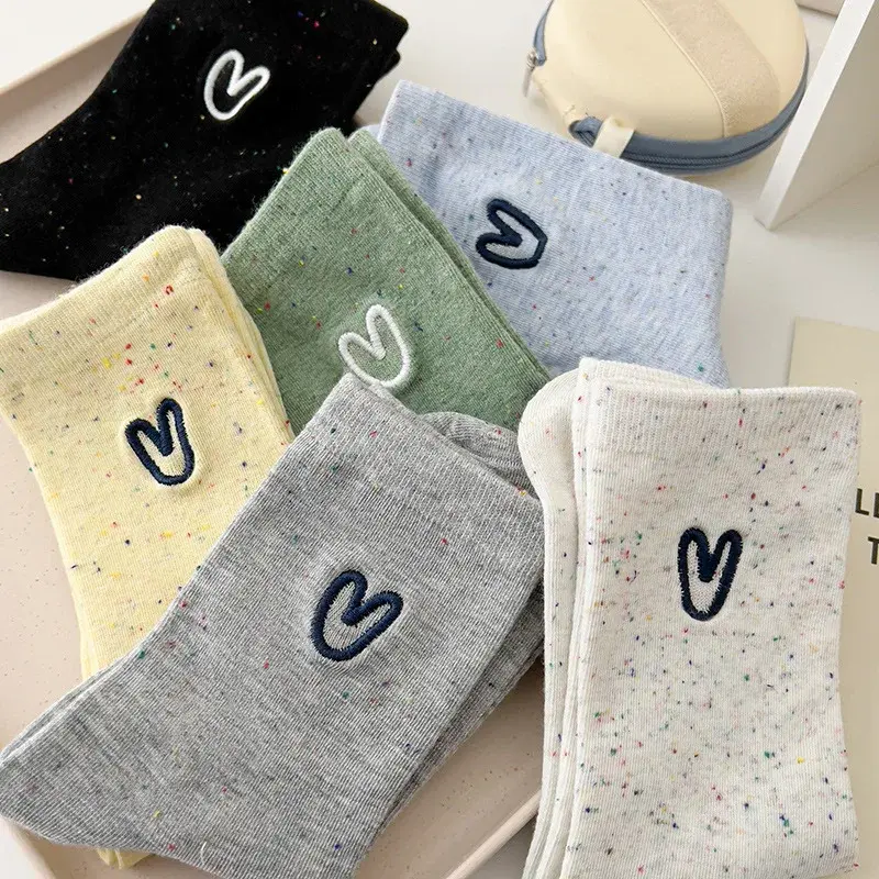 Heart Embroidery Women Socks Spring Summer Soft Cotton Breathable Middle Tube Socks Harajuku Girl Casual Socks Sokken