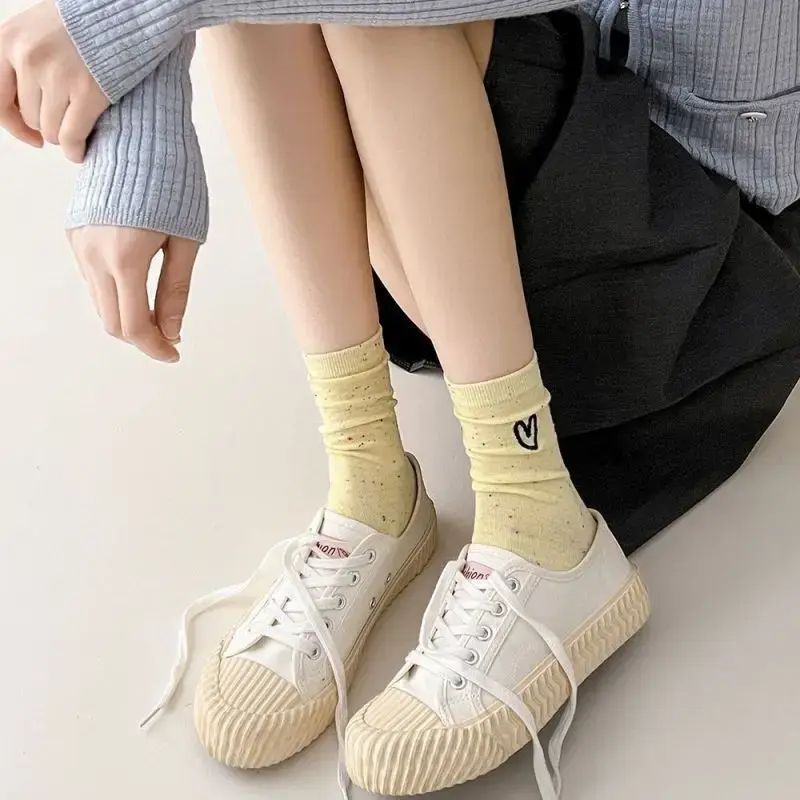 Heart Embroidery Women Socks Spring Summer Soft Cotton Breathable Middle Tube Socks Harajuku Girl Casual Socks Sokken