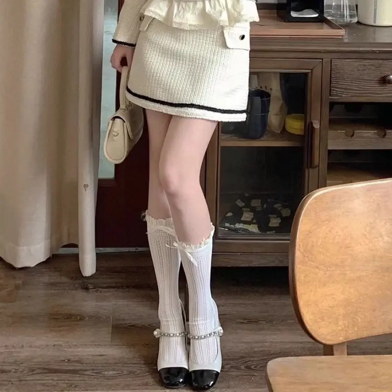 Lolita Bow Socks For Women Lady Japanese Lace Ruffle Short Socks Sweet Cute Girl JK Socks