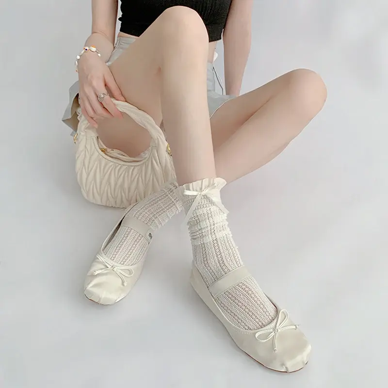 Lolita Bow Socks For Women Lady Japanese Lace Ruffle Short Socks Sweet Cute Girl JK Socks