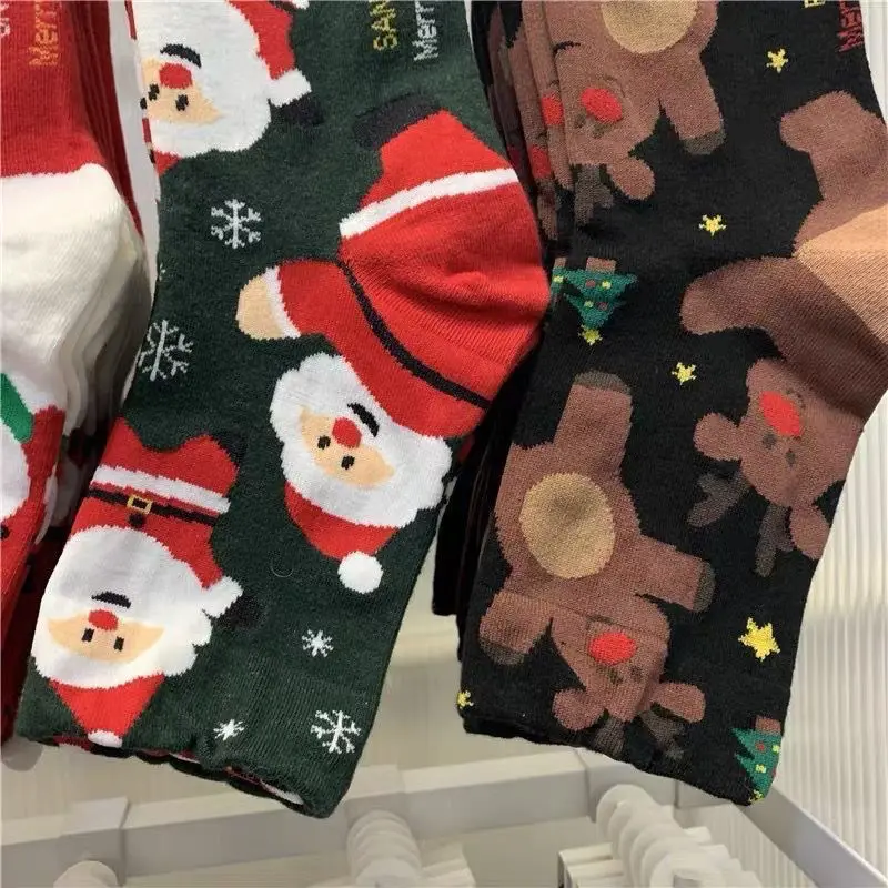 Cute Santa Claus Christmas Socks for Girl Red Snowman Autumn Wintercotton Warm Middle Tube Socks Female Cartoon Xmas Socks