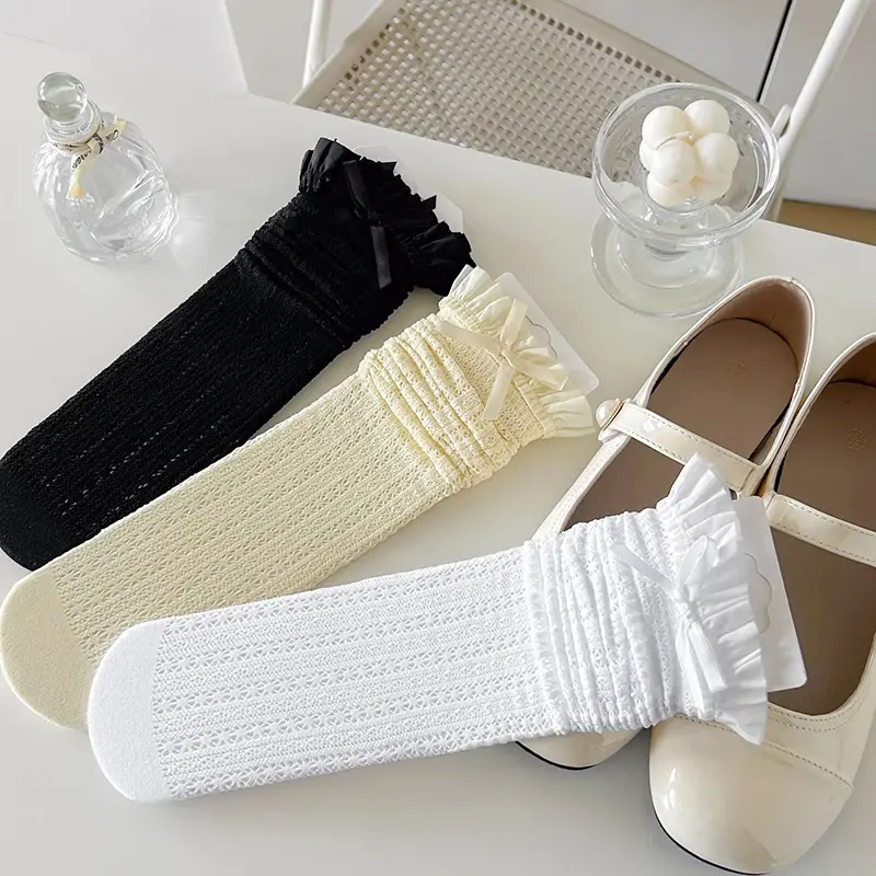 Lolita Bow Socks For Women Lady Japanese Lace Ruffle Short Socks Sweet Cute Girl JK Socks