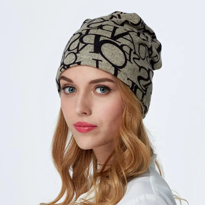 Letter Print Beanies Hat for Women Men Autumn Winter Warm Skullies Vintage Hip Hop Unisex Hundred Take Cold Caps Headgear